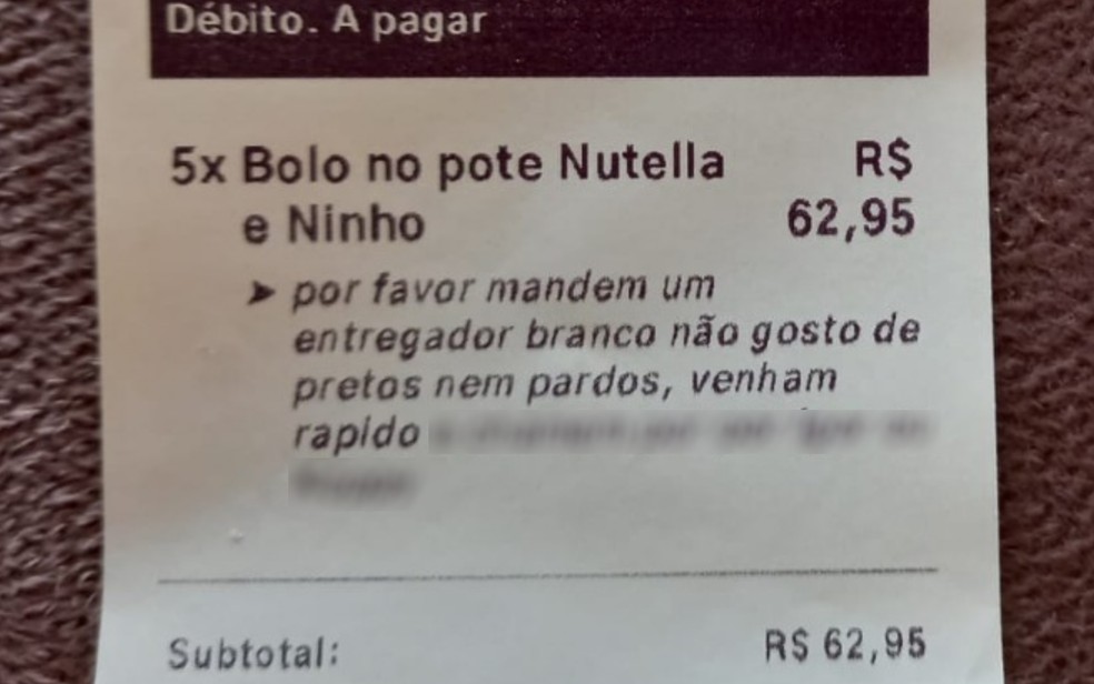 Empresária se indigna com pedido racista de cliente por aplicativo: 'Mandem entregador branco, não gosto de pretos nem pardos'